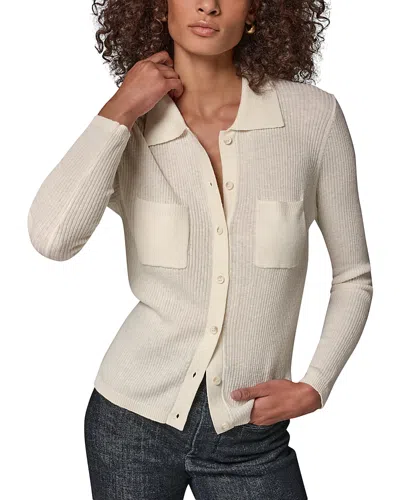 Donna Karan Weekend Polo Ribbed Button Down Sweater In White