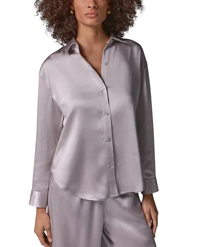 Donna Karan Weekend Satin Button Front Blouse In Purple