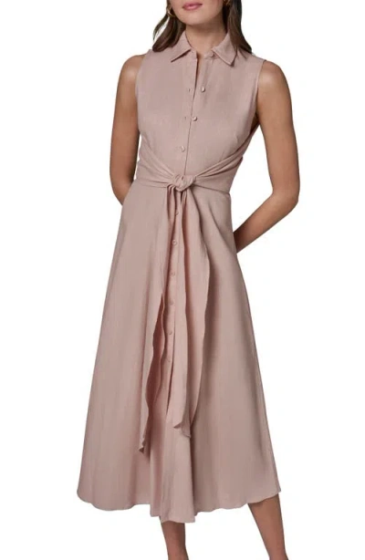 Donna Karan Weekend Sleeveless Linen Blend Shirtdress In Brown