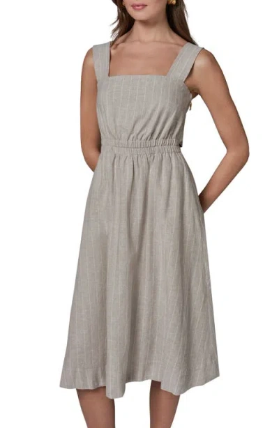 Donna Karan Weekend Stripe Linen Blend Midi Dress In Gray