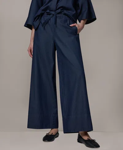 Donna Karan Weekend Womens Bali Dolman Denim Button Down Cotton Shirt Bali Relaxed Beach Pull On Pants In Blue