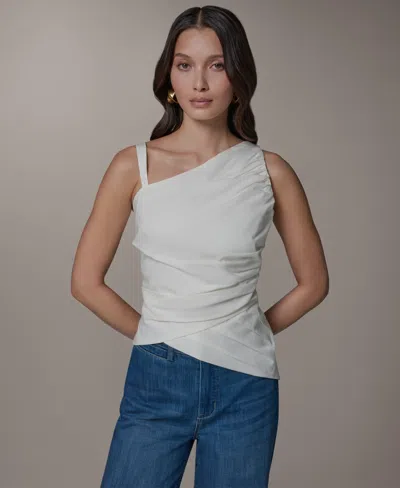 Donna Karan Weekend Women's Bias Asymmetric Neck Drape Blouse In White