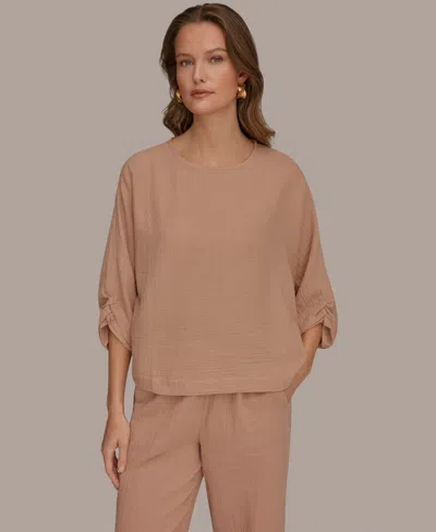 Donna Karan Weekend Women's Boat Neck Cotton Blouse In Pink