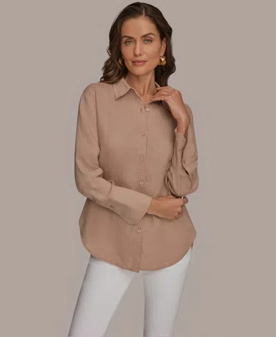 Donna Karan Weekend Women's Button-down Linen Shirt In Gray