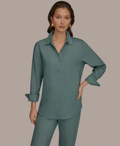 Donna Karan Weekend Women's Button-down Shirt In Green