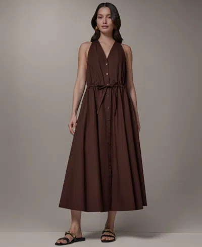 Donna Karan Weekend Women's Button-front Midi Dress In Brown