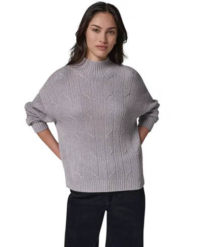 Donna Karan Weekend Women's Cable-knit Mock Neck Sweater In Gray