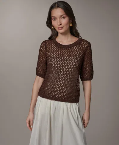 Donna Karan Weekend Women's Crewneck Short-sleeve Sweater In Brown