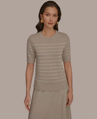 Donna Karan Weekend Women's Elbow-sleeve Crew Neck Stripe Sequin Sweater In Gray