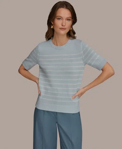 Donna Karan Weekend Women's Elbow-sleeve Crew Neck Stripe Sequin Sweater In Green
