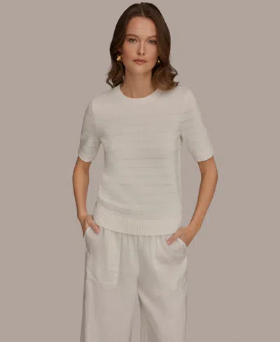 Donna Karan Weekend Women's Elbow-sleeve Crew Neck Stripe Sequin Sweater In White