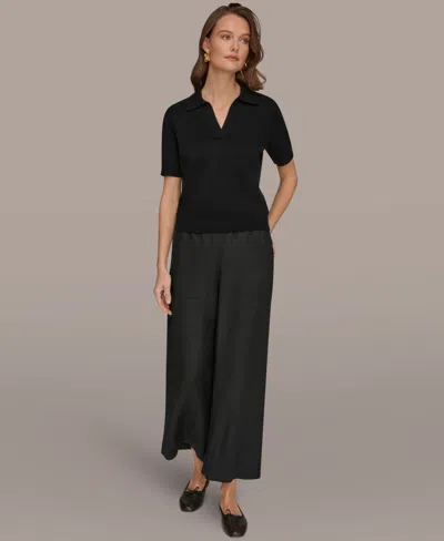 Donna Karan Weekend Women's Elbow-sleeve Polo Sweater In Black