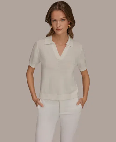 Donna Karan Weekend Women's Elbow-sleeve Polo Sweater In Red