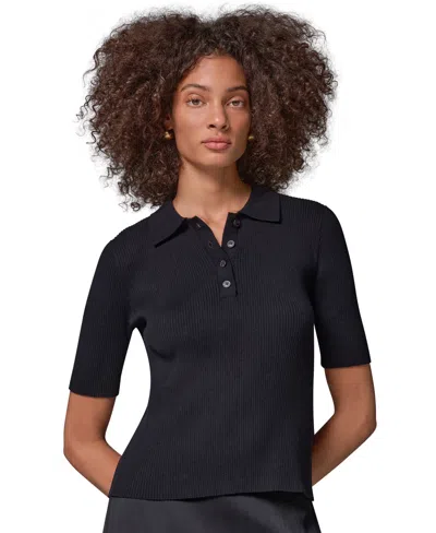Donna Karan Weekend Women's Elbow-sleeve Ribbed Button-front Sweater In Black