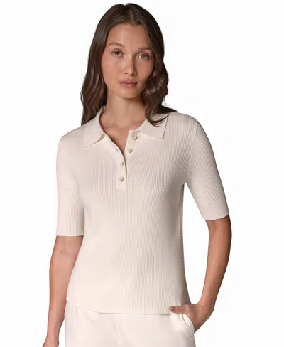 Donna Karan Weekend Women's Elbow-sleeve Ribbed Button-front Sweater In Neutral