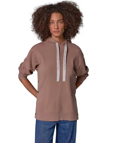 Donna Karan Weekend Women's French-terry Long-sleeve Side-snap Hoodie In Brown
