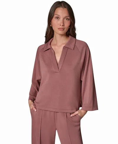 Donna Karan Weekend Women's Jet Set Bracelet Sleeve Oversized 3/4-sleeve Collared Top In Pink