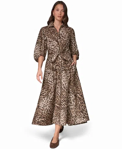 Donna Karan Weekend Women's Leopard-print Voile Cocoon-sleeve Midi Shirt Dress In Multi