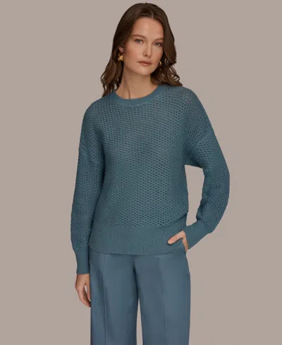 Donna Karan Weekend Women's Long-sleeve Open Stitch Sweater In Blue