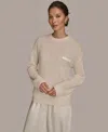 Donna Karan Weekend Women's Long Sleeve Waffle Stitch Sweater In Neutral