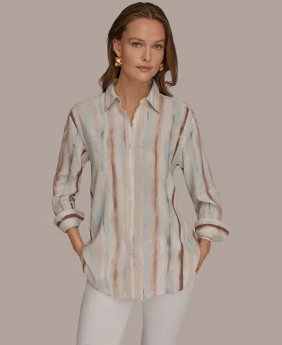 Donna Karan Weekend Women's Long-sleeve Button-down Shirt In Gray