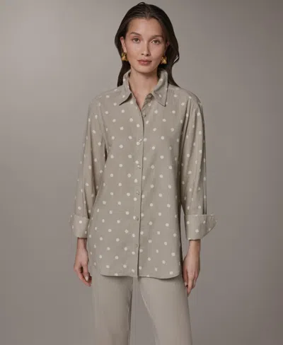 Donna Karan Weekend Women's Long-sleeve Button-down Shirt In Gray