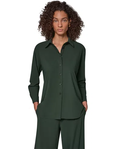 Donna Karan Weekend Women's Long-sleeve Button-front Top In Green