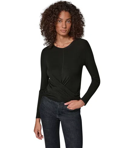 Donna Karan Weekend Women's Long-sleeve Drape Front Top In Black