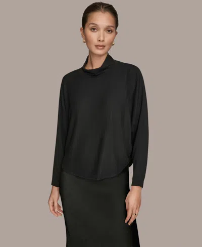 Donna Karan Weekend Women's Mock Neck Long Sleeve Top In Black