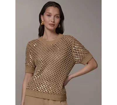 Donna Karan Weekend Women's Needle Stitch Crewneck Sweater In Brown