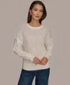 Donna Karan Weekend Women's Open Stitch Crewneck Sweater In White