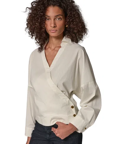 Donna Karan Weekend Women's Pinstripe Poplin Long-sleeve Blouse In White