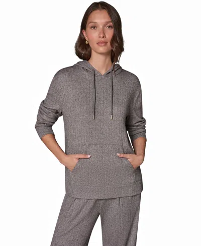 Donna Karan Weekend Women's Plush Drop-needle Ribbed Hoodie In Gray