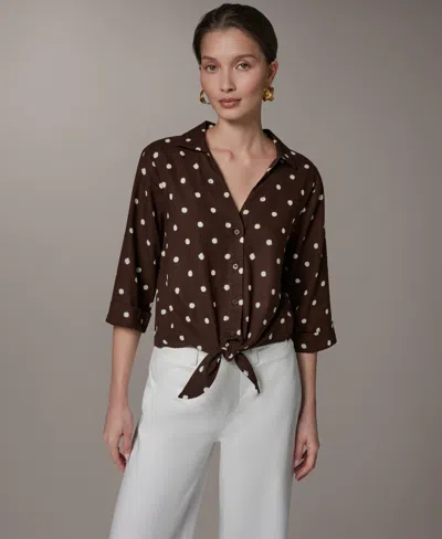 Donna Karan Weekend Women's Printed Collared Neck Blouse In Brown
