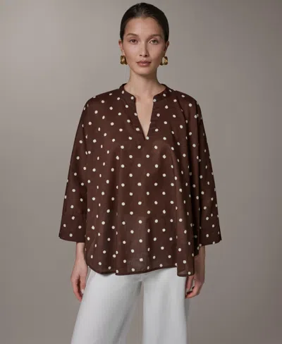 Donna Karan Weekend Women's Printed Split Neck Blouse In Multi
