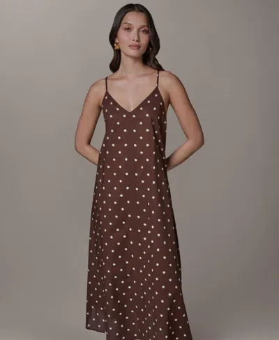Donna Karan Weekend Women's Printed V-neck Midi Dress In Brown
