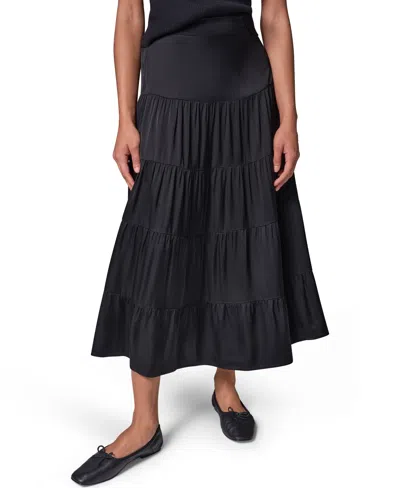 Donna Karan Weekend Women's Satin Midi Tiered Skirt In Black