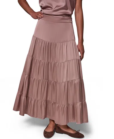Donna Karan Weekend Women's Satin Midi Tiered Skirt In Pink