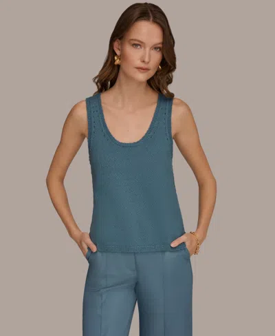 Donna Karan Weekend Women's Scoop Neck Pointelle Stitch Tank Top In Blue