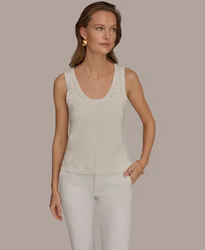 Donna Karan Weekend Women's Scoop Neck Pointelle Stitch Tank Top In White