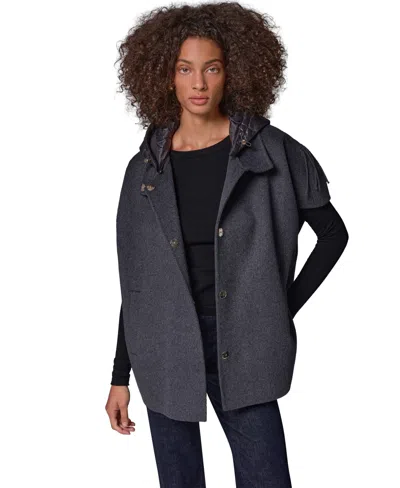 Donna Karan Weekend Women's Short Double-face Detachable Hood Cape Coat In Gray