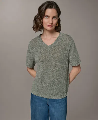 Donna Karan Weekend Women's Short-sleeve V-neck Sweater In Green