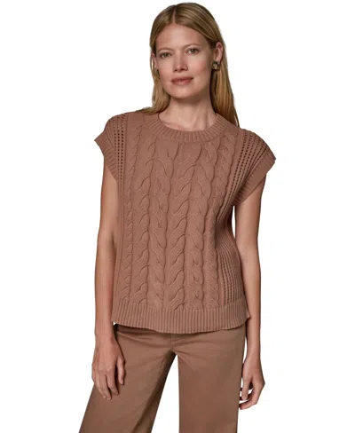 Donna Karan Weekend Women's Sleeveless Cable-knit Boxy Sweater Vest In Brown