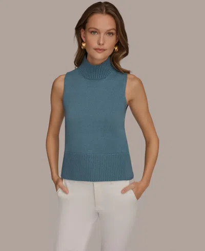 Donna Karan Weekend Women's Sleeveless Mock Neck A-line Sweater In Blue
