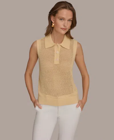 Donna Karan Weekend Women's Sleeveless Polo Sweater In Brown