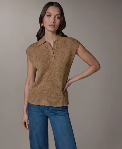 Donna Karan Weekend Women's Sleeveless Polyester Polo Sweater In Brown