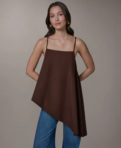 Donna Karan Weekend Women's Square Neck Cami Blouse In Brown