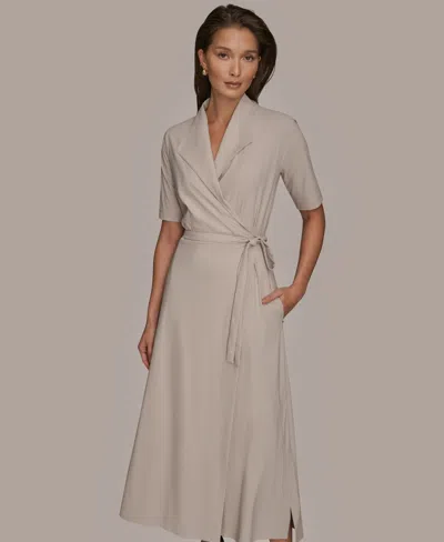 Donna Karan Weekend Women's Tricot Knit Elbow-sleeve Collared Polo Dress In Pink