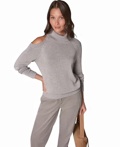 Donna Karan Weekend Women's Turtleneck Long Sleeve Cold Shoulder Sweater In Silver
