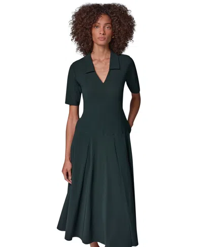 Donna Karan Weekend Women's V-neck A-line Midi Dress With Pockets In Blue